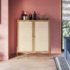 Armário Cristaleira Bar 2 Portas 93cm ATS Hanover e Dourado