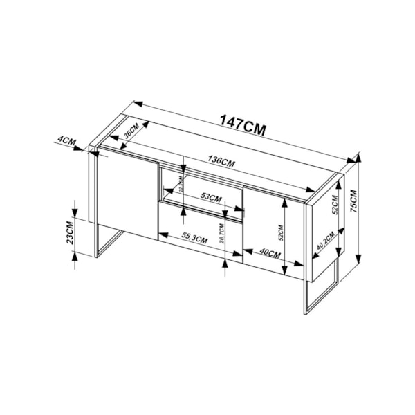 Balcão Buffet 2 Portas 1 Gaveta Trip Ats Hanover Com Branco E Preto Meblo Gaveta Trip Ats Hanover, What Is The Standard Size Of A Buffet Table