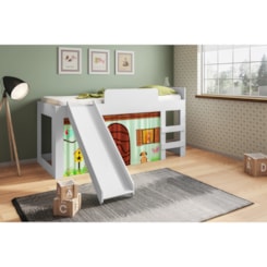 Cama Infantil com Escorregador E Cortina Diversão Meu Fofinho - Art In - Branco
