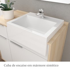 Conjunto para Banheiro com Espelheira e Gabinete com Cuba Jazz 80cm - Bosi - Faia/Branco