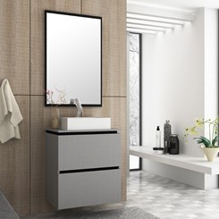 Conjunto para Banheiro com Espelheira e Gabinete com Cuba Urban 60cm - Bosi - Argento/Preto