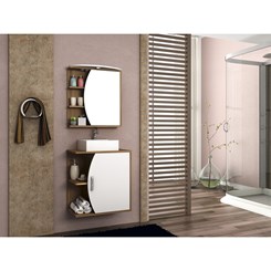 Conjunto para Banheiro com Gabinete, Cuba e Espelheira 60cm Duna - Móveis Bosi - Nogal/Branco