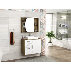Conjunto para Banheiro com Gabinete, Cuba e Espelheira 80cm Duna - Móveis Bosi - Nogal/Branco