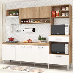Cozinha Compacta Modulada Inova 8 Ptas 1 Gav com tampo FLC Carvalho Branco