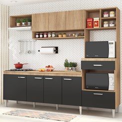 Cozinha Compacta Modulada Inova 8 Ptas 1 Gav com tampo FLC Carvalho Grafite