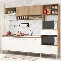 Cozinha Compacta Modulada Inova 8 Ptas 1 Gav FLC Carvalho Branco