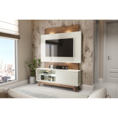 Painel 140Cm + Rack C/01 Porta Correr + Led - Dalla Costa - Off White / Nobre