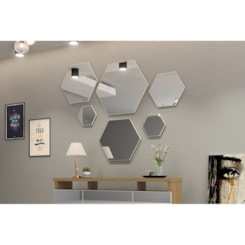 Painel Decorativo Espelhado Hexágono 52cm DLC Off White